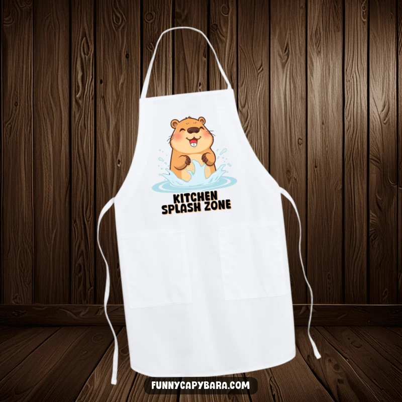 Funny Capybara Chef Apron: A cute capybara happily splashing water, making cooking more fun, ideal funny gift.