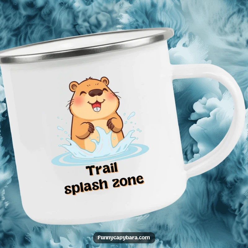 Funny Capybara Campfire Mug: Adorable capybara splashing water, perfect for outdoor adventures, sturdy and funny gift.