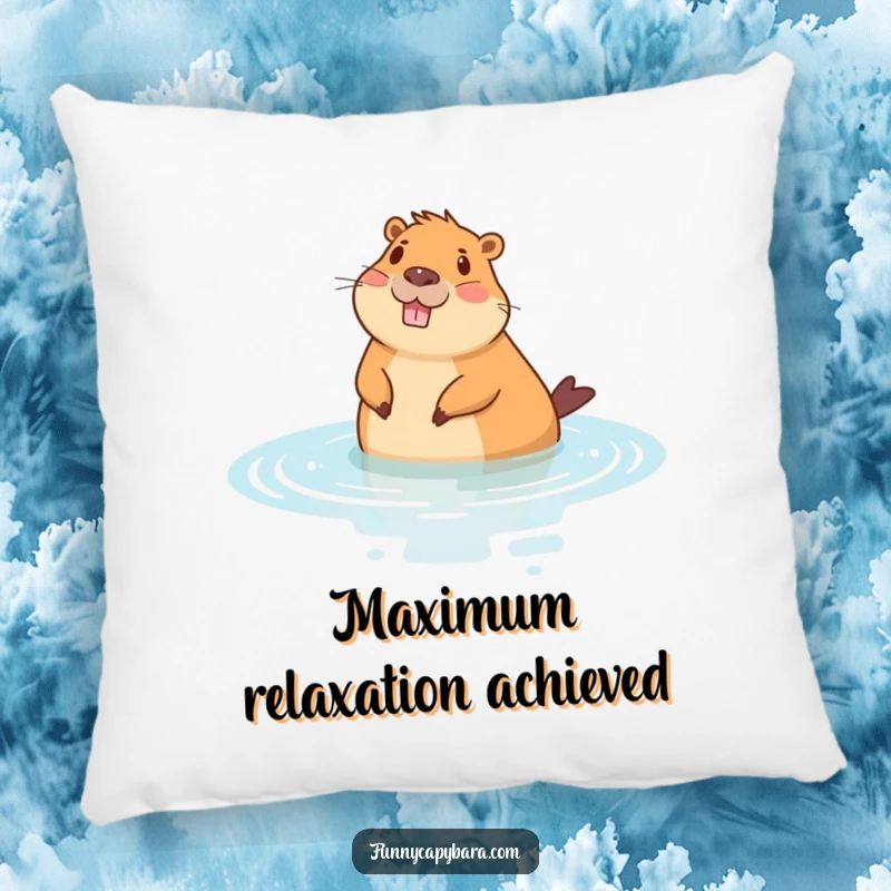 Funny pillow featuring a cheerful capybara floating on its back in stylized water, a soft and relaxing accent.