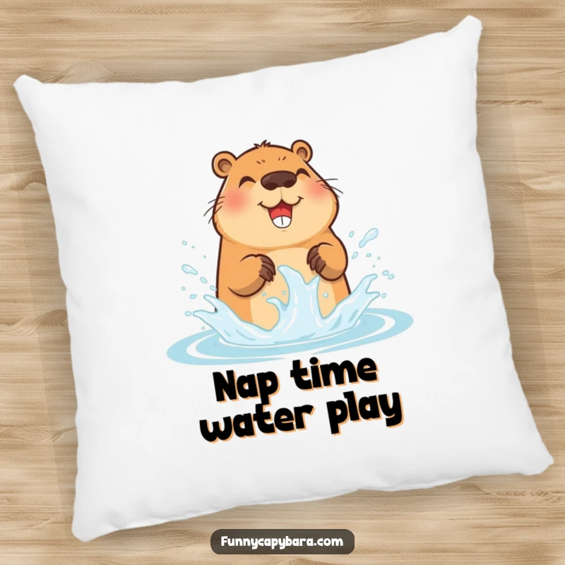 Funny Capybara Pillow: A soft cushion featuring a capybara joyfully splashing water with its paws, cute and cozy.