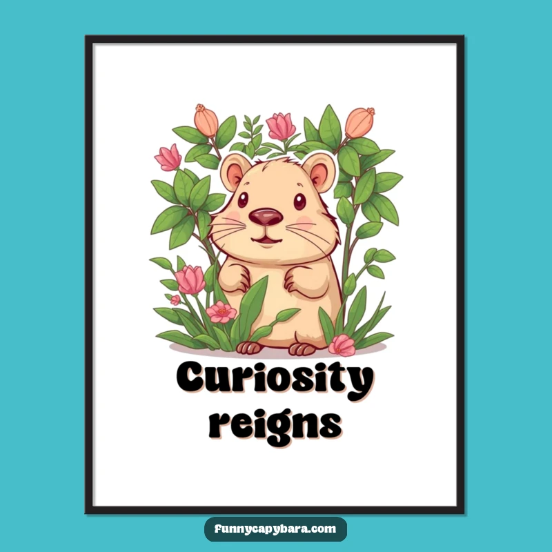 Funny Curious Capybara Foliage Digital Art Print: Instant Intrigue