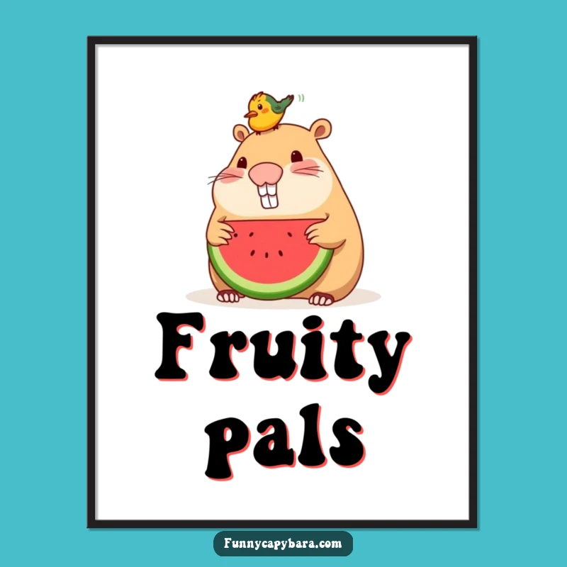 Funny Capybara Watermelon Bird Digital Art Print: Instant Sweetness