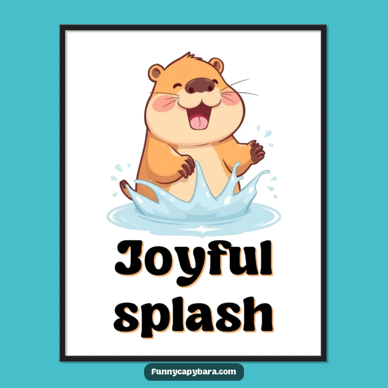 Funny Capybara Water Splash Digital Art Print: Instant Playful Joy