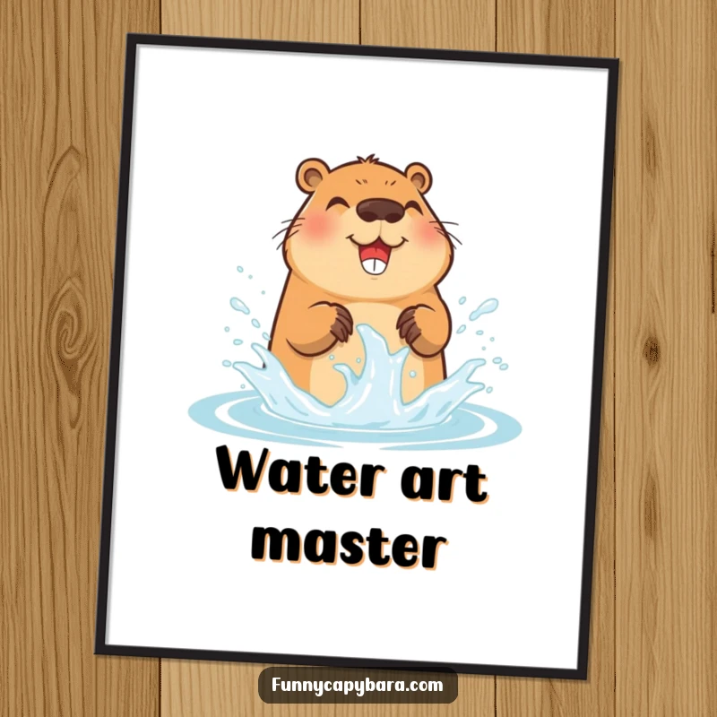 Funny Capybara Digital Art: High-quality printable art of a capybara joyfully splashing water with its paws, instant download.