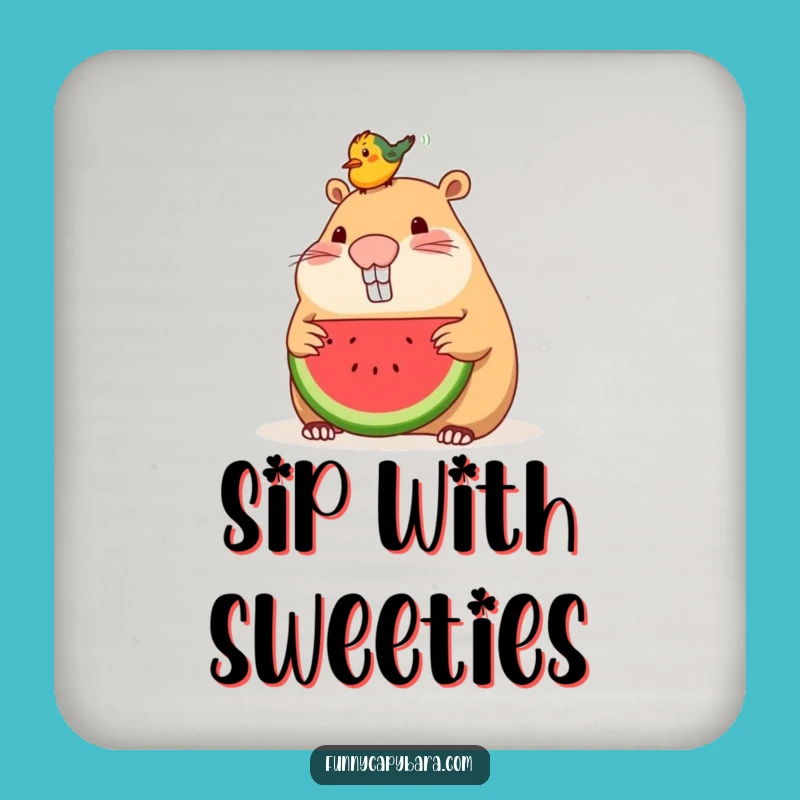 Funny Capybara Watermelon Bird Coaster: Protect Surfaces with Sweetness