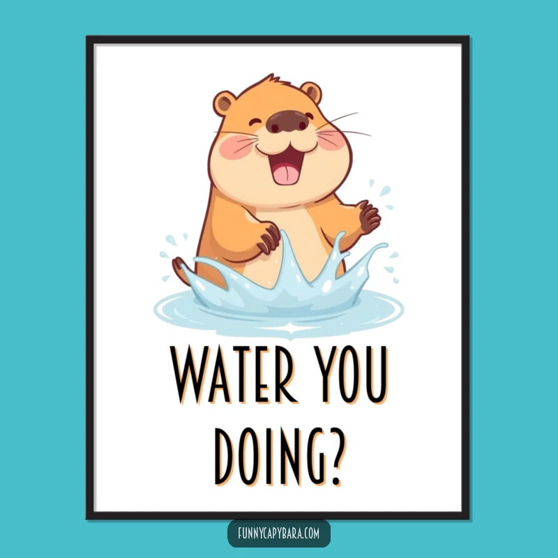 Funny Capybara Water Splash Poster: Bring Playful Joy to Your Walls