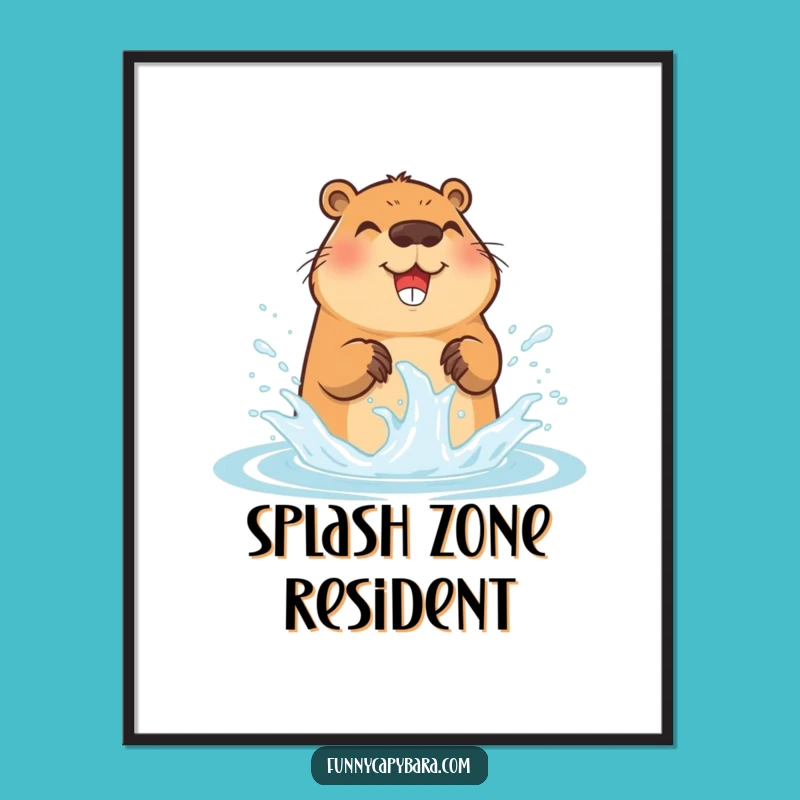 Funny Capybara Water Splash Poster: Vibrant Wall Art, Unique Funny Gift Idea