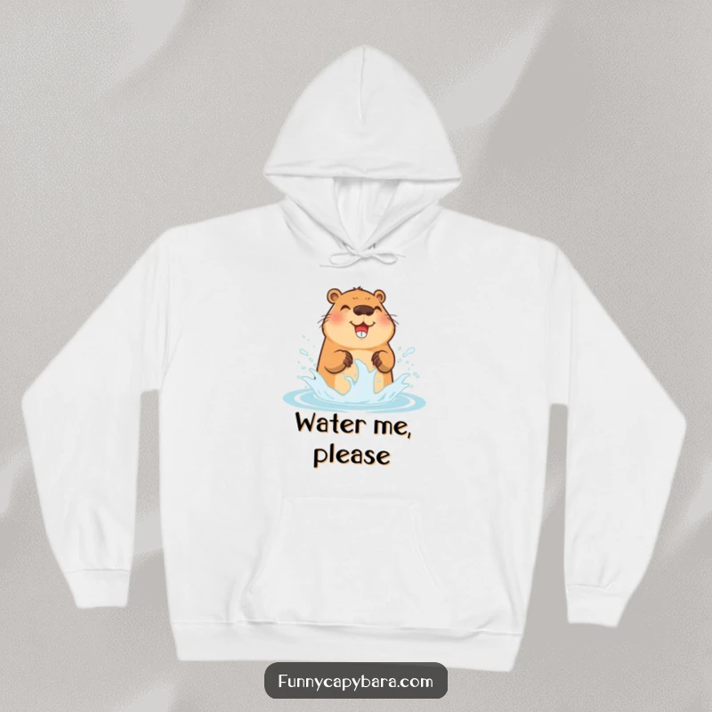Funny Capybara Hoodie: A happy capybara splashing water with its paws, cozy and warm design, ideal funny gift.