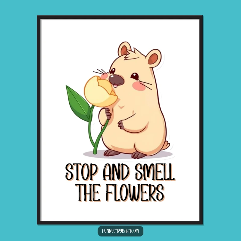Free Printable Wall Art: Capybara Flower Nudge - Downloadable Art for Whimsical & Funny Decor!