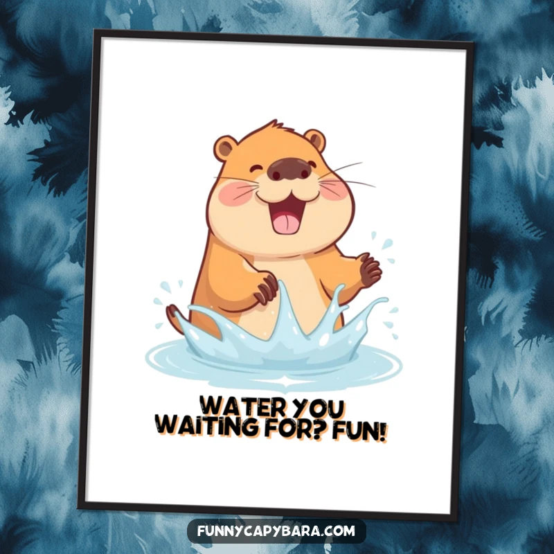 Funny Free Printable Wall Art: A capybara gleefully splashes water with its paws, creating a scene of pure delight.