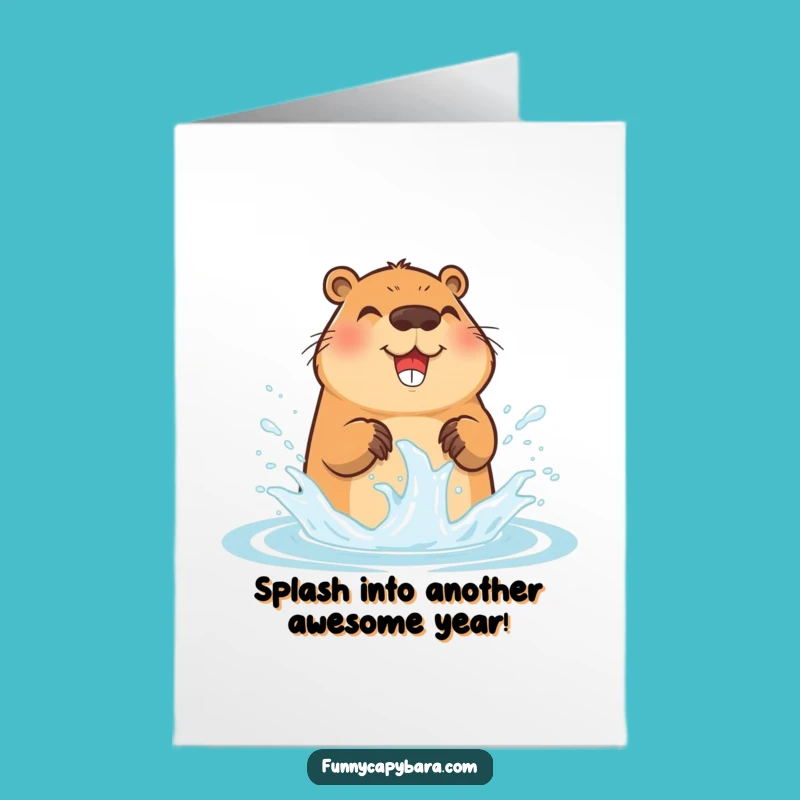 Free Printable Birthday Card: Funny Capybara Splashing Water - Downloadable & Fun Gift!