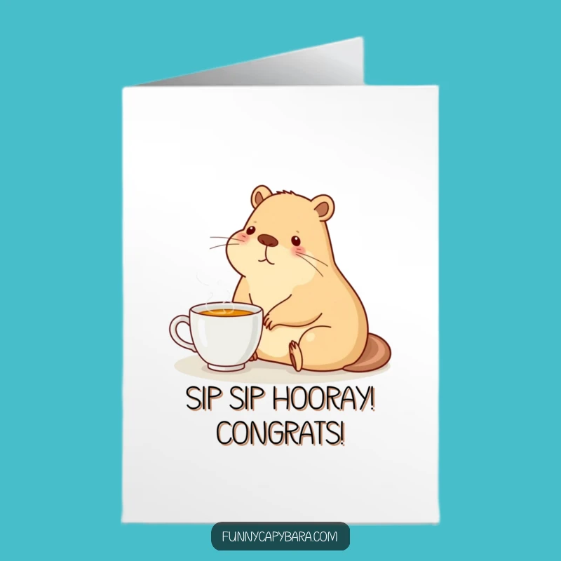 Free Printable Congrats Card: Capybara Tea Time Funny Downloadable Gift