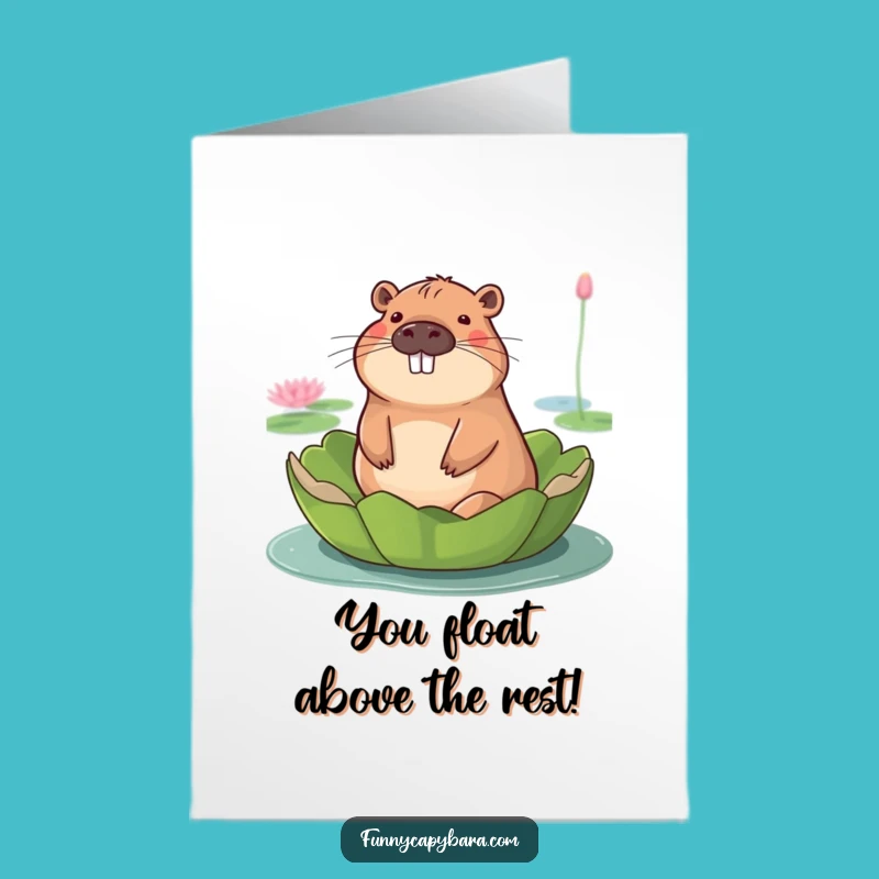 Free Printable Congrats Card: Serene Capybara Lily Pad Funny Downloadable Gift
