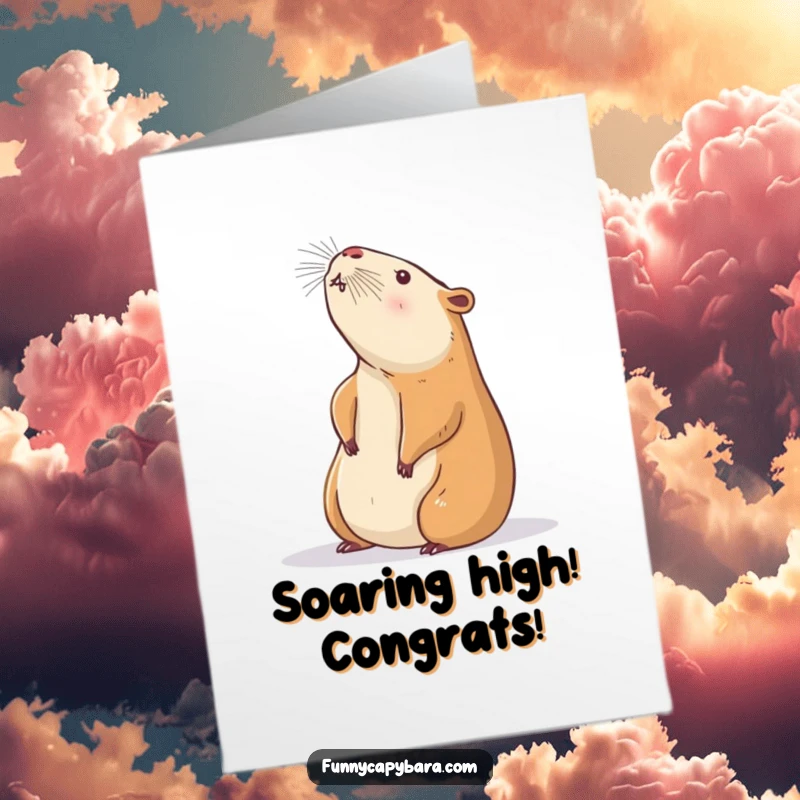 Funny Free Printable Congrats Card: Capybara stretching upwards, enjoying sunbeam, perfect for relaxed congratulations.