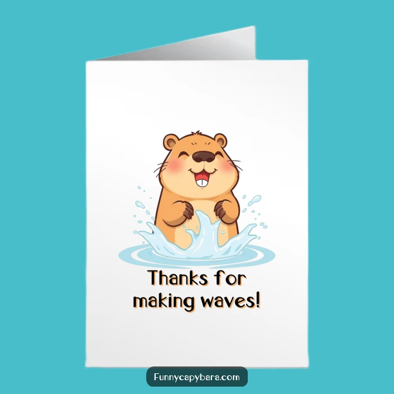 Free Printable Thank You Card: Capybara Water Splash - Funny Downloadable Appreciation!