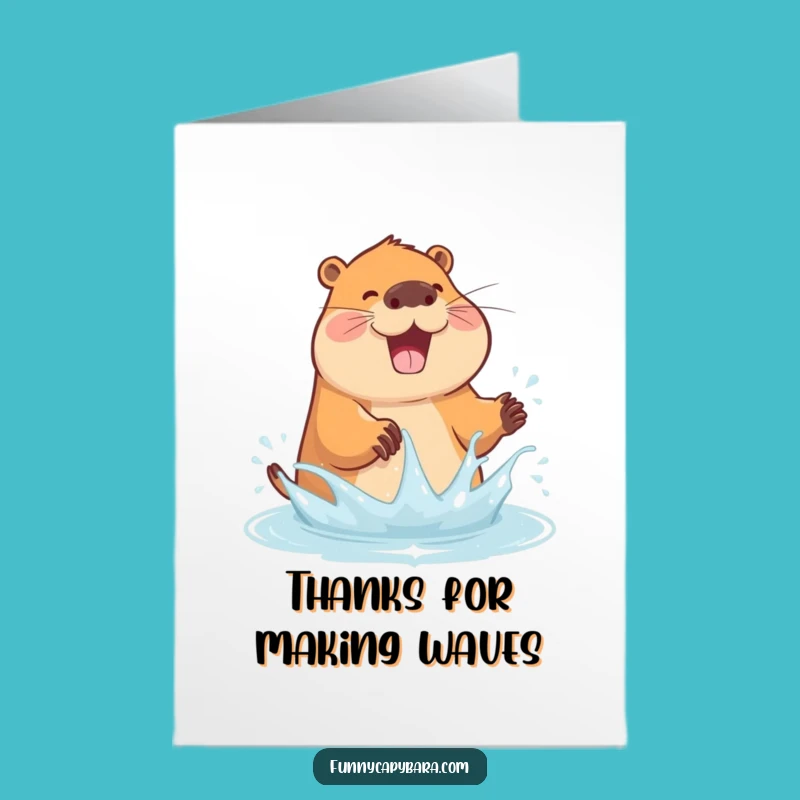 Free Printable Thank You Card: Joyful Capybara Splash Funny Downloadable Gift