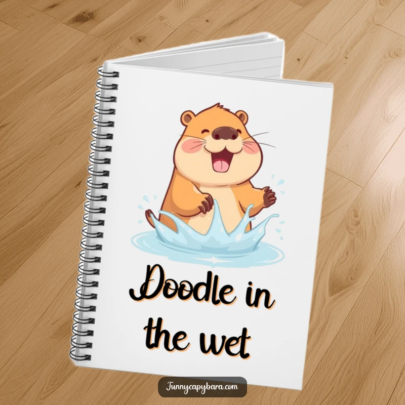 Funny notebook featuring a capybara energetically splashing water with its paws, ideal for note-taking.