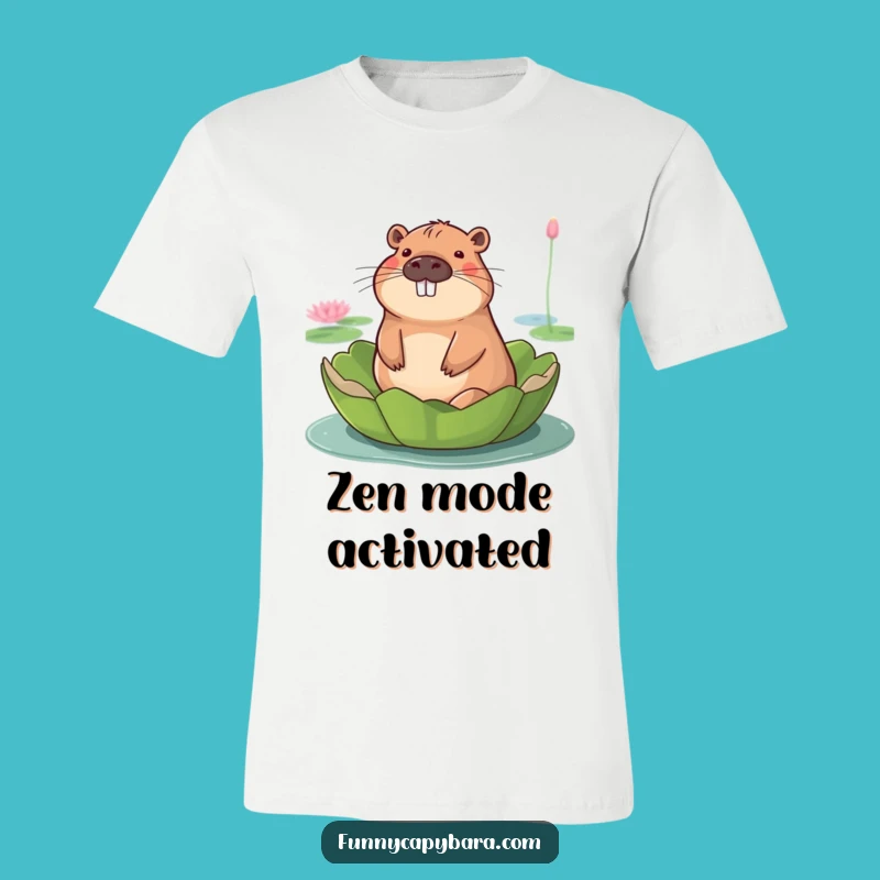 Funny Serene Capybara Floating Lily Pad T-Shirt: Relaxed Humor Gift