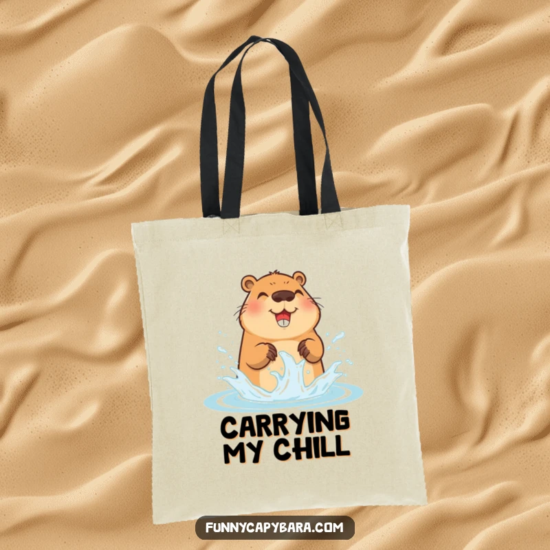 Funny Capybara Tote Bag: Adorable capybara splashing water with its paws, a cute and practical tote, funny gift.
